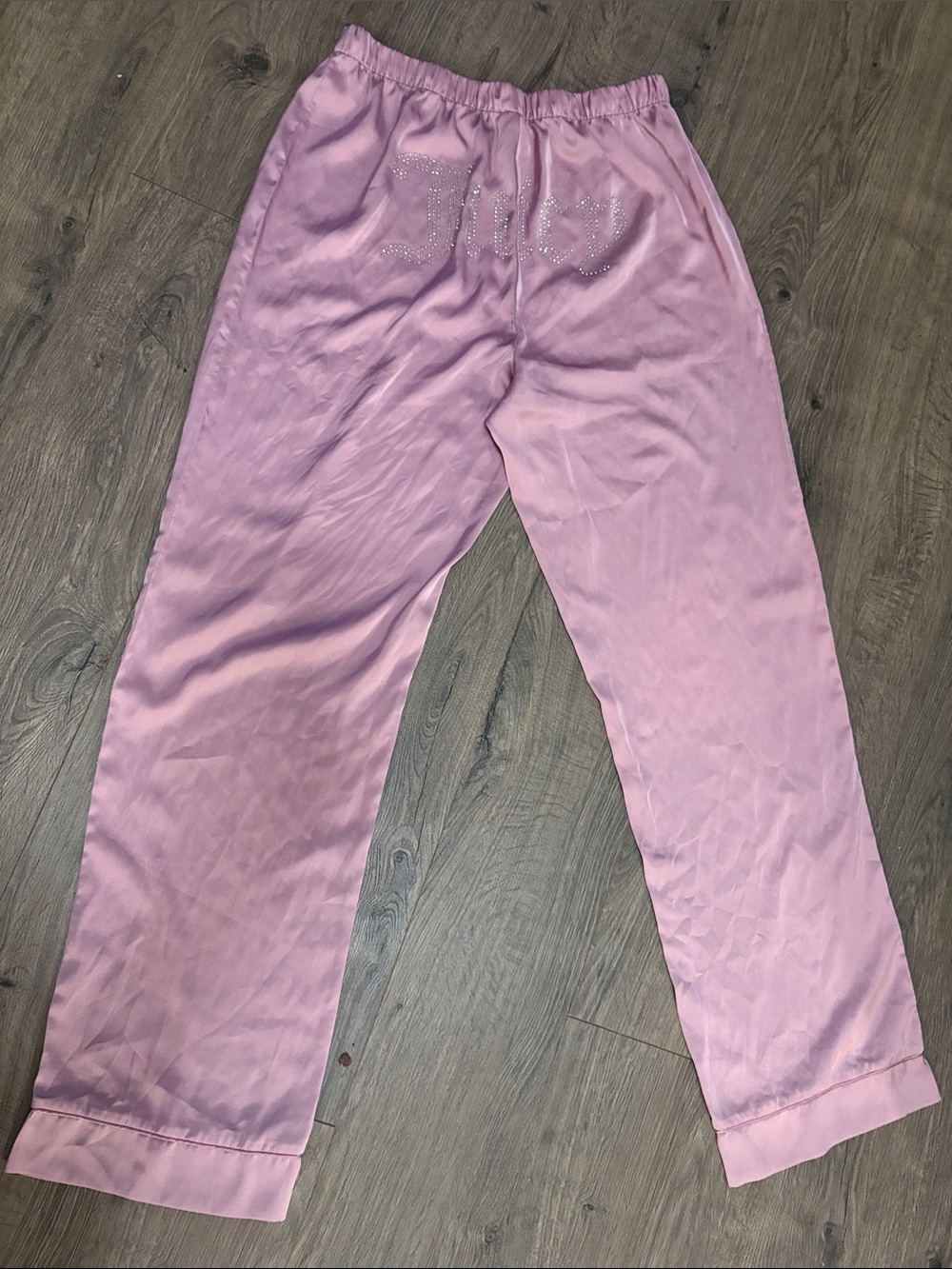 Juicy Couture Pink Satin Lounge Pants with Rhinestone Back Logo